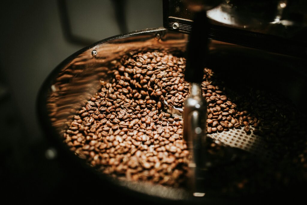 Coffee beans being roasted.